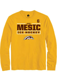 Jack Mesic Mens Gold Western Michigan Broncos NIL Stacked Box Long Sleeve Player T Shirt