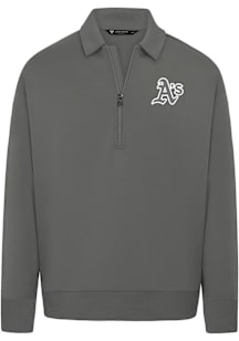 Levelwear Oakland Athletics Mens Grey Luxe Signature 1/4 Zip Chenille Logo Long Sleeve Qtr Zip Fas..