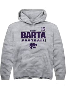 Callen Barta Rally Youth Grey K-State Wildcats NIL Stacked Box Long Sleeve Player Hoodie