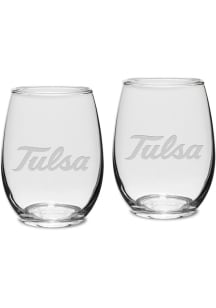White Tulsa Golden Hurricane Hand Etched 21oz Set Stemless Wine Glass