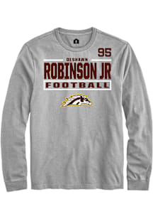 DeShawn Robinson Jr Western Michigan Broncos Grey Football NIL Stacked Box Long Sleeve Player T Sh..