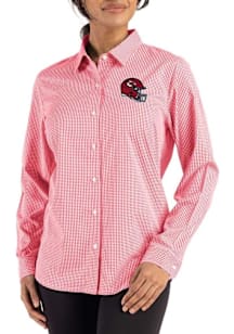Cutter and Buck Kansas City Chiefs Womens Helmet Epic Confidence Gingham Long Sleeve Red Dress Shi..