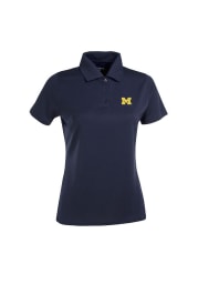 Antigua Michigan Wolverines Womens Navy Blue Exceed Short Sleeve Polo Shirt
