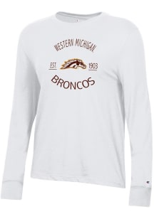 Womens Western Michigan Broncos White Champion Est Date Core LS Tee