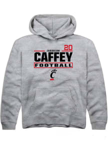 Jakorion Caffey Rally Youth Grey Cincinnati Bearcats NIL Stacked Box Long Sleeve Player Hoodie