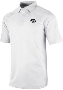 Mens Iowa Hawkeyes White Columbia Heat Seal Omni Wick Shotgun Short Sleeve Polo Shirt
