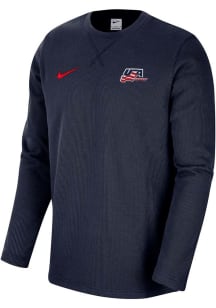 Nike Team USA Mens Navy Blue Sideline Crew Long Sleeve Sweatshirt