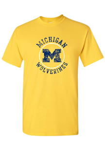 Michigan Wolverines Yellow Distressed Circle Logo Short Sleeve T Shirt