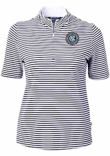 Cutter and Buck New York City FC Womens Navy Blue Virtue Eco Pique Stripe Short Sleeve Polo Shirt