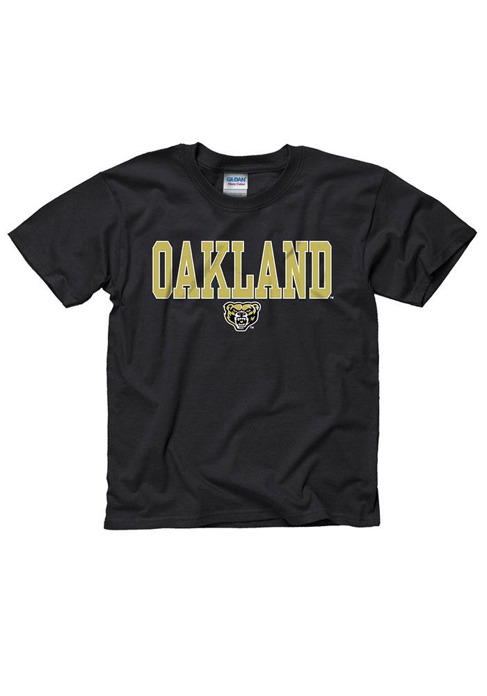 Oakland University Golden Grizzlies Youth Black Arch Logo Short Sleeve T-Shirt