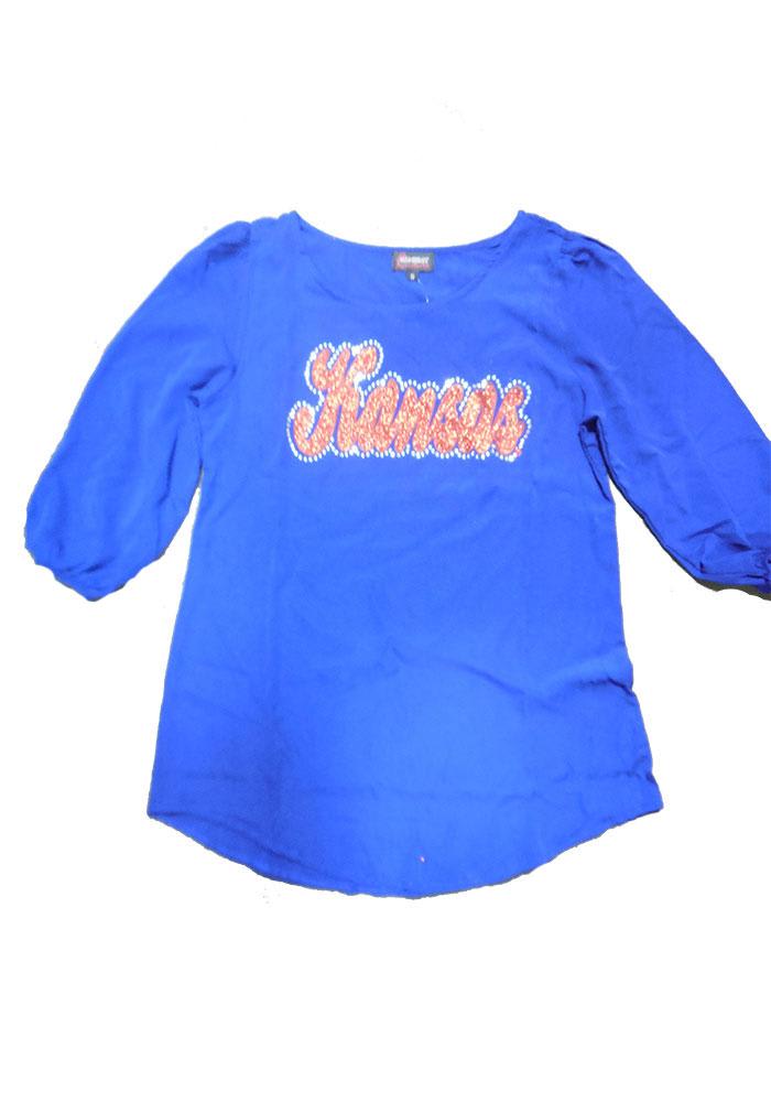 Gameday Couture Kansas Jayhawks Womens Blue Versatile Blouse Long Sleeve Crew T-Shirt