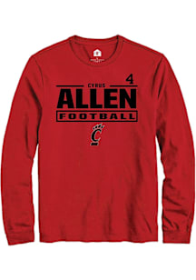Cyrus Allen Cincinnati Bearcats Red Football NIL Stacked Box Long Sleeve Player T Shirt