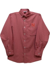 Youth Nebraska Cornhuskers Red Vive La Fete Gingham Long Sleeve Polo