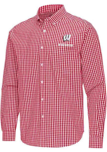 Mens Wisconsin Badgers Red Antigua Ellis Long Sleeve Dress Shirt