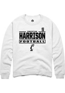 Christian Harrison Rally Mens White Cincinnati Bearcats NIL Stacked Box Player Crew