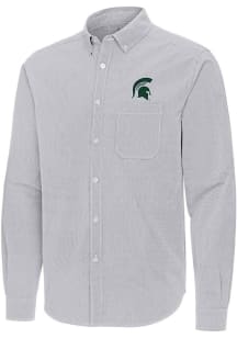 Mens Michigan State Spartans Ash Antigua Porter Long Sleeve Dress Shirt