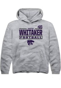 Darien Whitaker Rally Youth Grey K-State Wildcats NIL Stacked Box Long Sleeve Player Hoodie