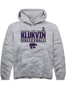 Alex Klukvin Rally Youth Grey K-State Wildcats NIL Stacked Box Long Sleeve Player Hoodie