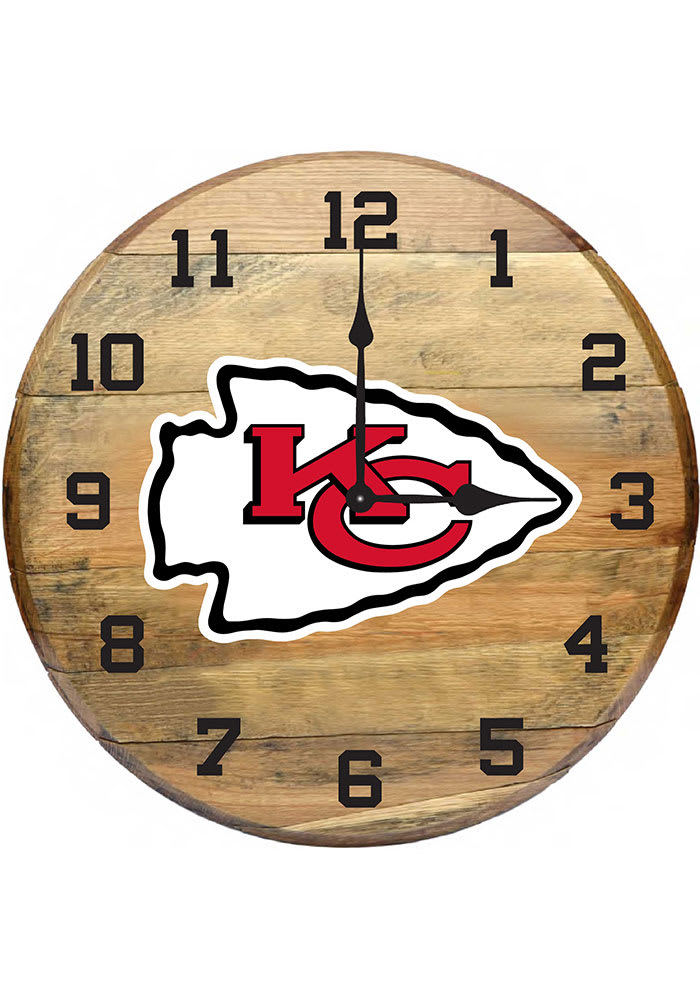 Kansas City Chiefs Oak Barrel Wall Clock