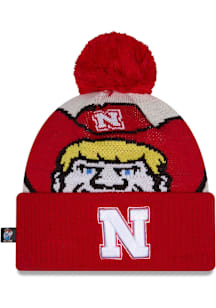 New Era Nebraska Cornhuskers Red DL Mascot Pom Cuff Youth Knit Hat