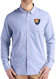 Mens Illinois Fighting Illini Navy Blue Cutter and Buck Vault Epic Confidence Pinstripe Long Sleev..