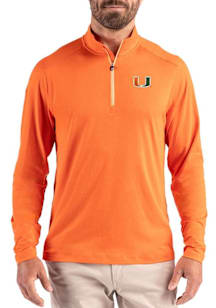 Cutter and Buck Miami Hurricanes Mens Orange Coastline Long Sleeve Qtr Zip Pullover