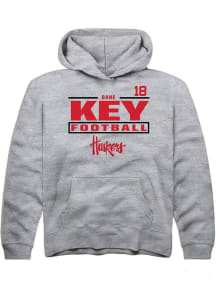 Dane Key Rally Youth Grey Nebraska Cornhuskers NIL Stacked Box Long Sleeve Player Hoodie
