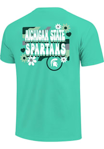 Michigan State Spartans Girls Green Retro Flower Short Sleeve Tee
