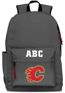 Calgary Flames Grey Personalized Monogram Campus Backpack