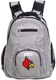 Louisville Cardinals Grey Personalized Monogram Premium Backpack