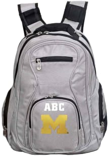 Michigan Wolverines Grey Personalized Monogram Premium Backpack