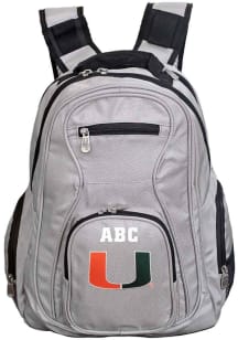 Miami Hurricanes Grey Personalized Monogram Premium Backpack