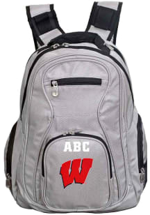 Wisconsin Badgers Grey Personalized Monogram Premium Backpack