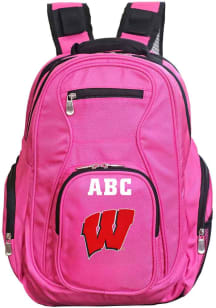 Wisconsin Badgers Pink Personalized Monogram Premium Backpack