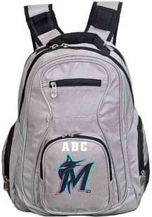 Miami Marlins Grey Personalized Monogram Premium Backpack
