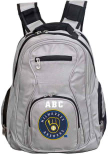 Milwaukee Brewers Grey Personalized Monogram Premium Backpack