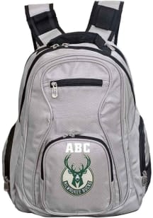 Milwaukee Bucks Grey Personalized Monogram Premium Backpack