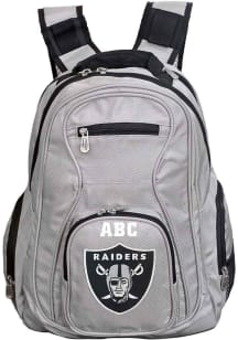 Las Vegas Raiders Grey Personalized Monogram Premium Backpack