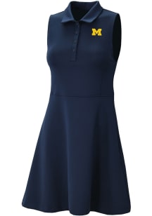 Womens Michigan Wolverines Navy Blue Columbia Heat Seal Match Short Sleeve Dress