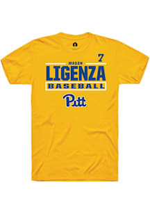 Mason Ligenza Rally Mens Gold Pitt Panthers NIL Stacked Box Player T Shirt