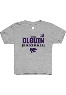 Mason Olguin Rally Youth Grey K-State Wildcats NIL Stacked Box Short Sleeve T-Shirt