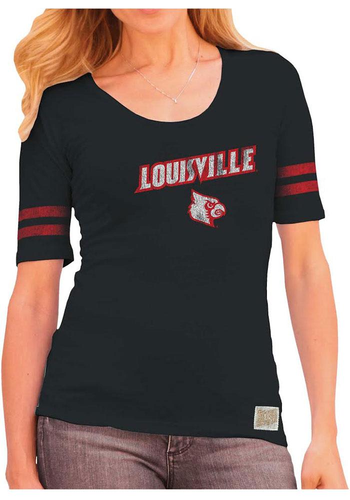 Original Retro Brand Louisville Cardinals Juniors Black Scoop Scoop T-Shirt