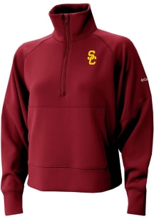 Womens USC Trojans Red Columbia Heat Seal Wickham Hills Qtr Zip Pullover
