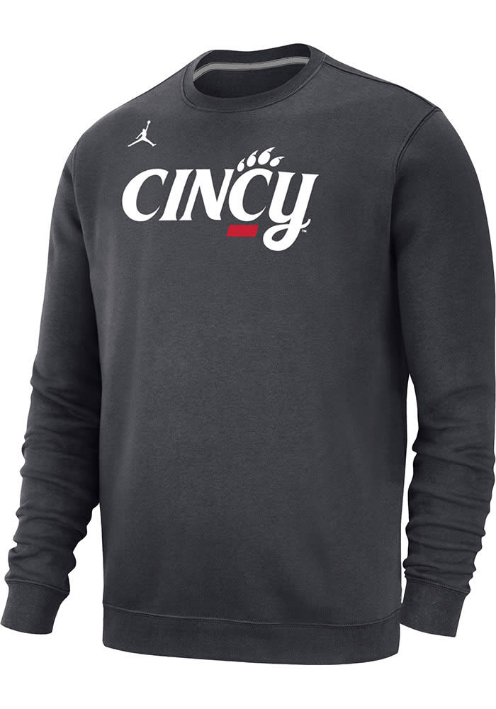 Nike Cincinnati Bearcats Mens Charcoal Script Cincy Jordan Long Sleeve Crew Sweatshirt
