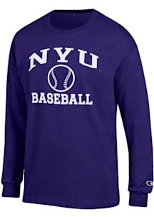 Champion NYU Violets Purple Baseball Jersey Long Sleeve T Shirt