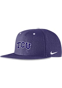 Nike TCU Horned Frogs Mens Purple Pro Flat Brim Round Visor Aero Perf Fitted Hat