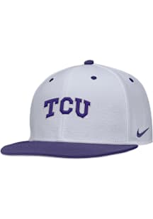 Nike TCU Horned Frogs Mens White Baseball Colorblock Flatbill Fitted Hat