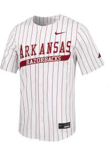 Nike Arkansas Razorbacks Mens White Limited Full Button Pinstripe Jersey