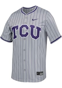 Nike TCU Horned Frogs Mens Grey Limited Full Button Pinstripe Baseball Jersey