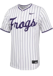 Nike TCU Horned Frogs Mens White Limited Full Button Pinstripe Baseball Jersey